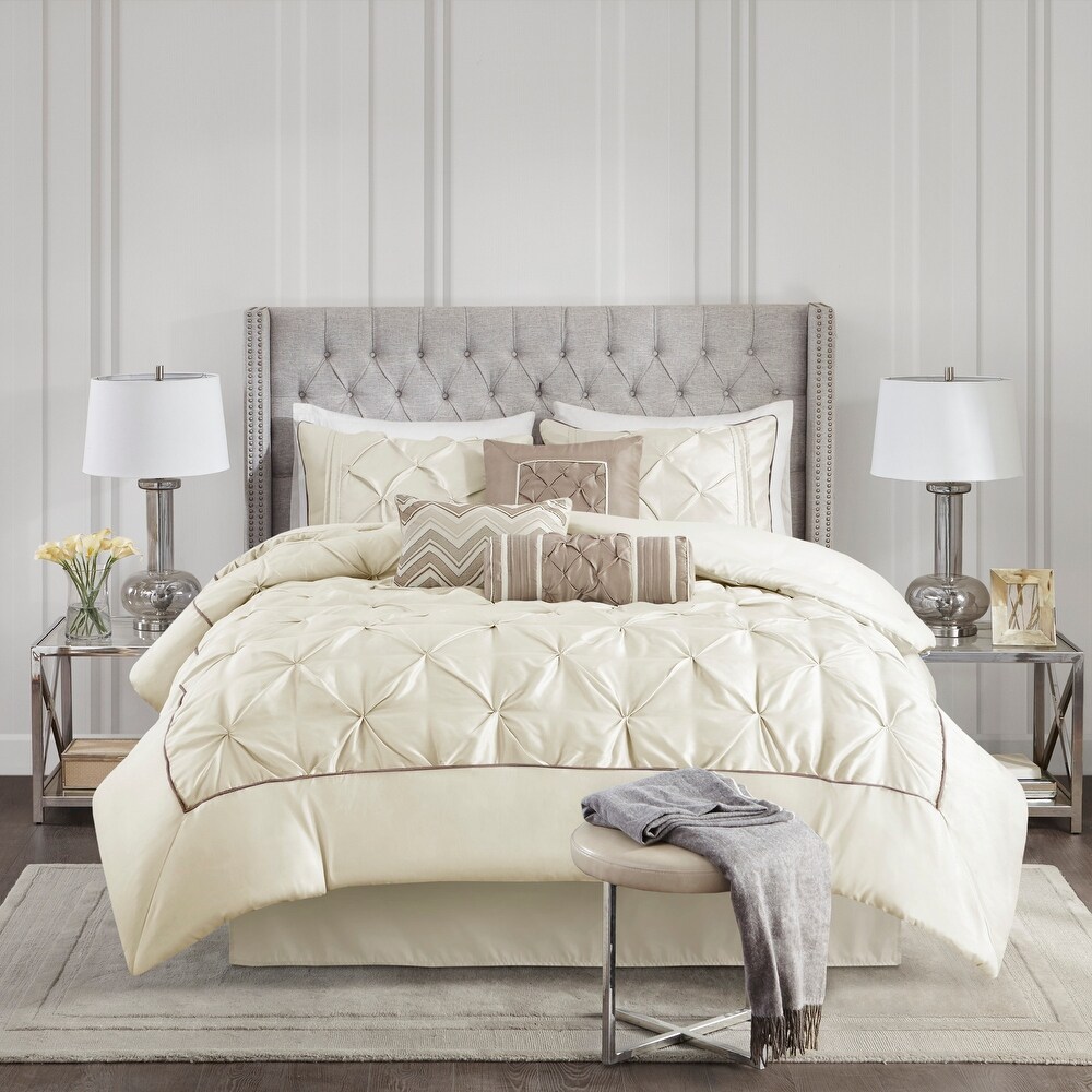 7 Piece Elegant Sydney Pintuck Comforter Set Full White 